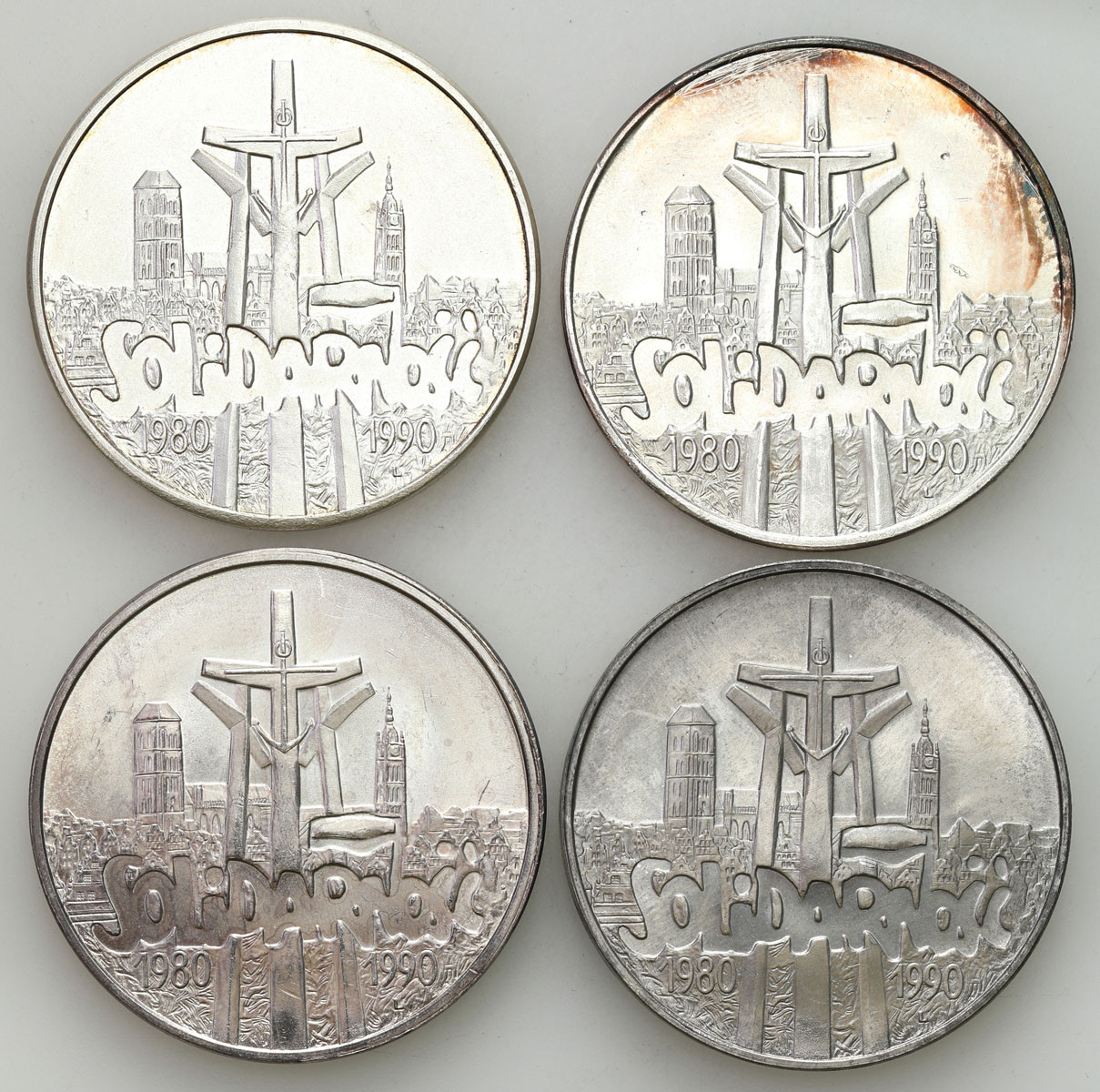 III.RP 100.000 złotych 1990 Solidarność typ A, zestaw 4 sztuk